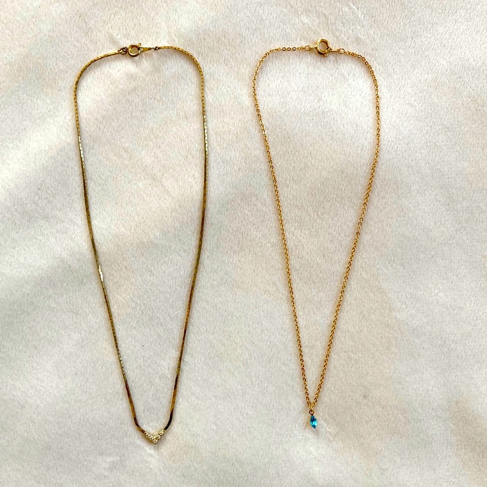 2 for 1 Vintage Birthstone Crystal Jewelry Pair of Dainty Necklaces